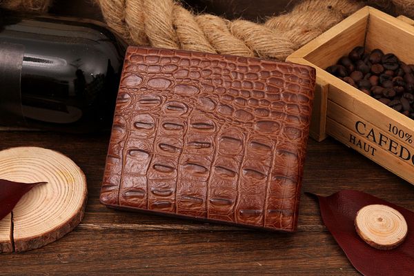 

wholesale-humanized men male genuine leather cowhide crocodile short slim wallet famous brand clutch gents purse carteira masculina couro, Red;black