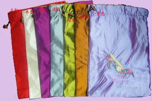 High Quality Bunk Folding Travel Women Shoe Storage Bags Reusable Silk Drawstring Embroidered Shoe Covers 50pcs/lot mix color Free shipping-image-95478415