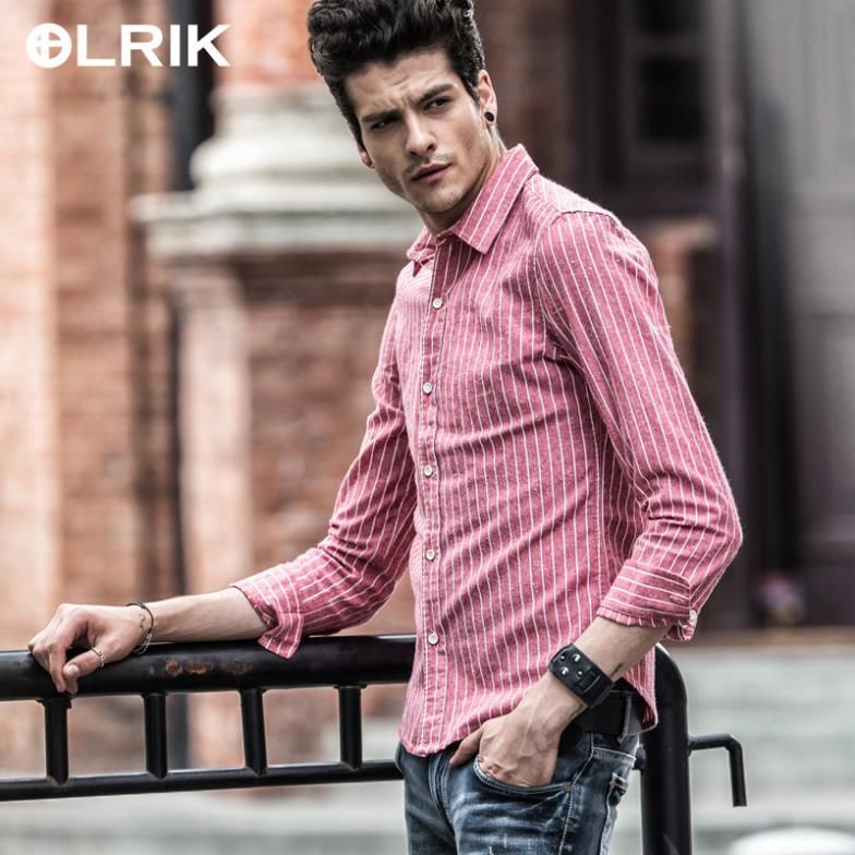 Compra Camisas Para Hombre Al Por Mayor De La Marca Olrik Good Quality Camisa  Para Hombre De Estilo Europeo Y Americano Camisa De Manga Larga Para Hombre  Con Rayas De Algodón Puro