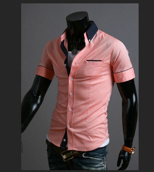 Wholesale-Mens Fashion Designer Shirts New 2015 Summer Men's Clothing Male Buckle Short Sleeve 