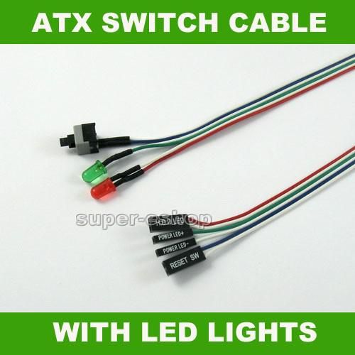 PC ATX Power Supply Reset Switch Cable With LED Lights Computer Cables