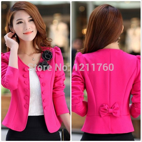 

Wholesale-new 2015 spring women's o-neck blazer double breasted blazer red slim short jacket trench Three Quarter suits plus size -XXXL, Black