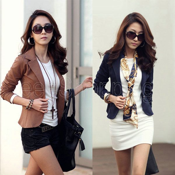 

Wholesale-Q284 Korea Style OL Ladies Womens One Button Short Waist-length Casual Blazers Suits Lapel Jacket Tops Coat Outerwear For Work
