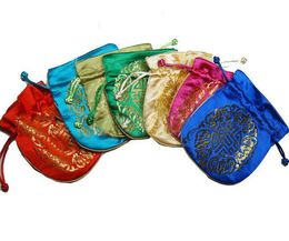 silk jewellery pouches UK - Colorful Joyous Drawstring Small Gift Bags Jewellery Pouches China style Silk brocade Birthday Party Favor Pouch Wholesale