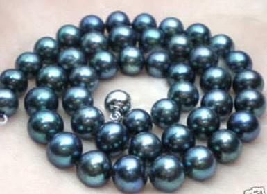 18INCHES 9-10MM GENUINE BLACK BLUE PEARL NECKLACE 14K