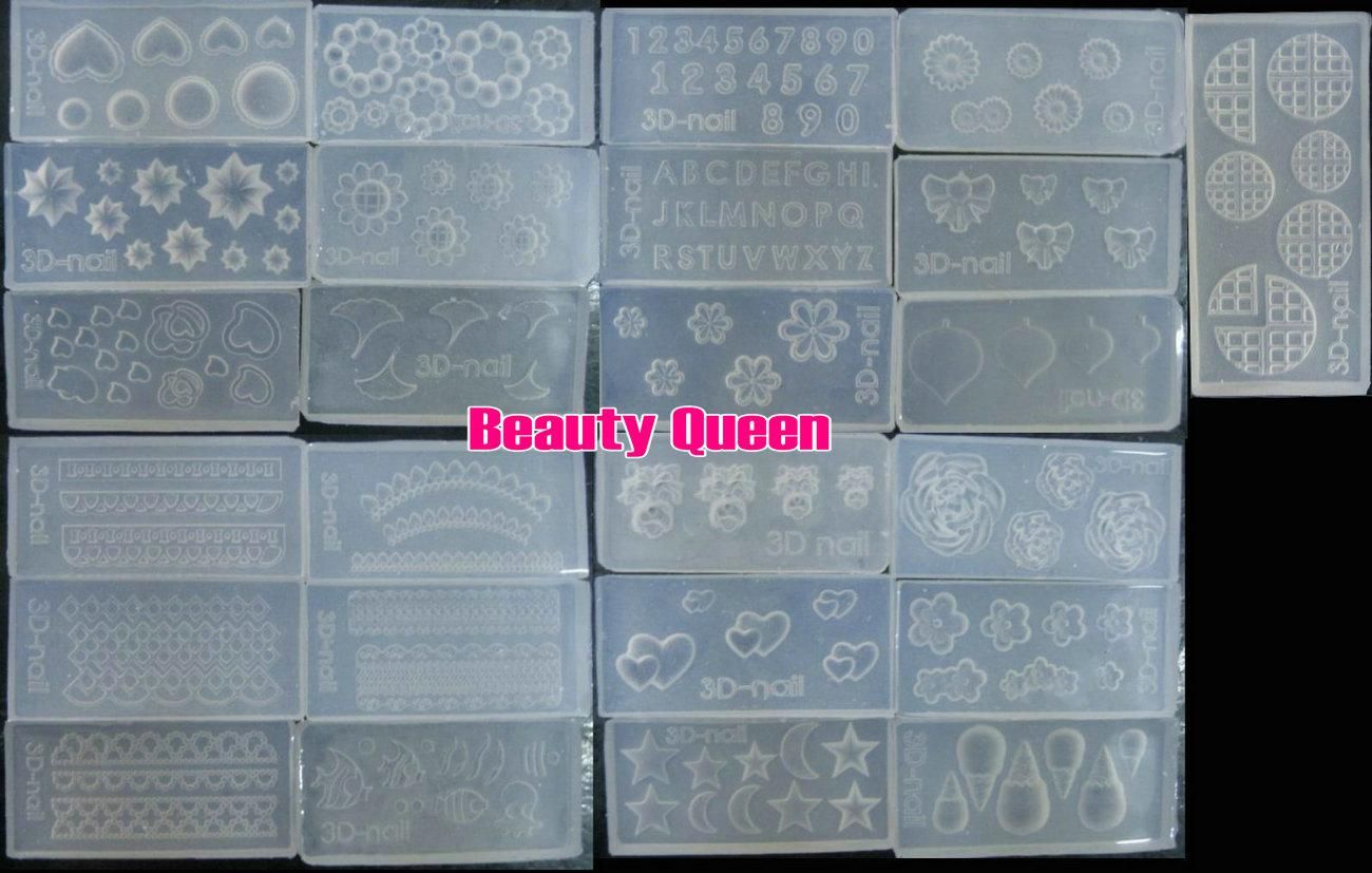 15 Pcs/Lot Different Design 3D Acrylic Silicon Nail Art Mold DIY Decoration Tool NEW * FREE SHIP *