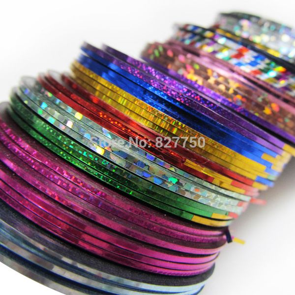 

wholesale-30pcs/lot mixed colors nail art tips decoration sticker striping tape line high quality, Silver;gold