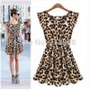 Wholesale-2015 Women's Sweater Elegant Classical Vintage Sleeveless Pinup Leopard Loose Casual summer Mini Print Dresses S M L XL XXL