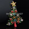 Wholesale-5Pcs/lot Wholesale Fashion Accessories Rhinestone Green Tree with 18K Gold Plated Christmas Brooch Pin