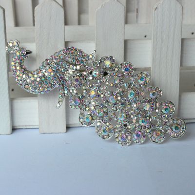 

Wholesale-Lager Silver Crystal AB Rhinestone Brooch Big Peacock Brooches For Women Wedding Bouquets Clip Scarf Buckle Hijab Pins 09014