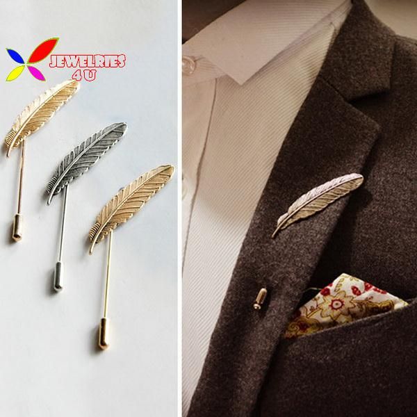 

Wholesale- new hot men's brooches fashion vintage punk designer metal feather party coctail costume pins accessories for women