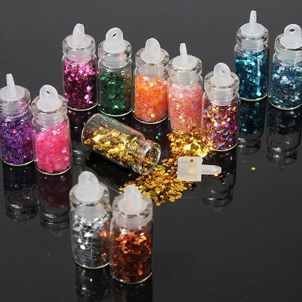 

Wholesale-12 Pcs Mini Bottle Glitter Nail Art Dust Tip Rhinestone Manicure Tools Beauty Accessories