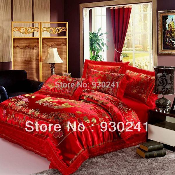 Wholesale Red Satin Comforter Set Dragon Phoenix Chinese Wedding