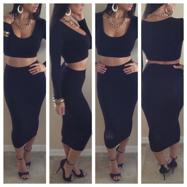 

Wholesale-red black white women crop top + bodycon pencil high waisted long maxi skirts womens saias femininas sexy hot outfits