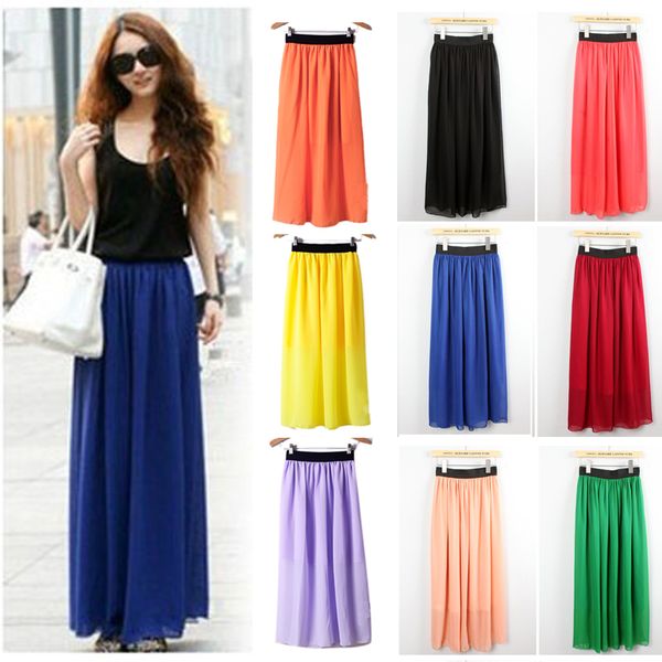 

wholesale-casual women double layer chiffon pleated elastic waist skirt free shipping and drop shipping xj017, Black
