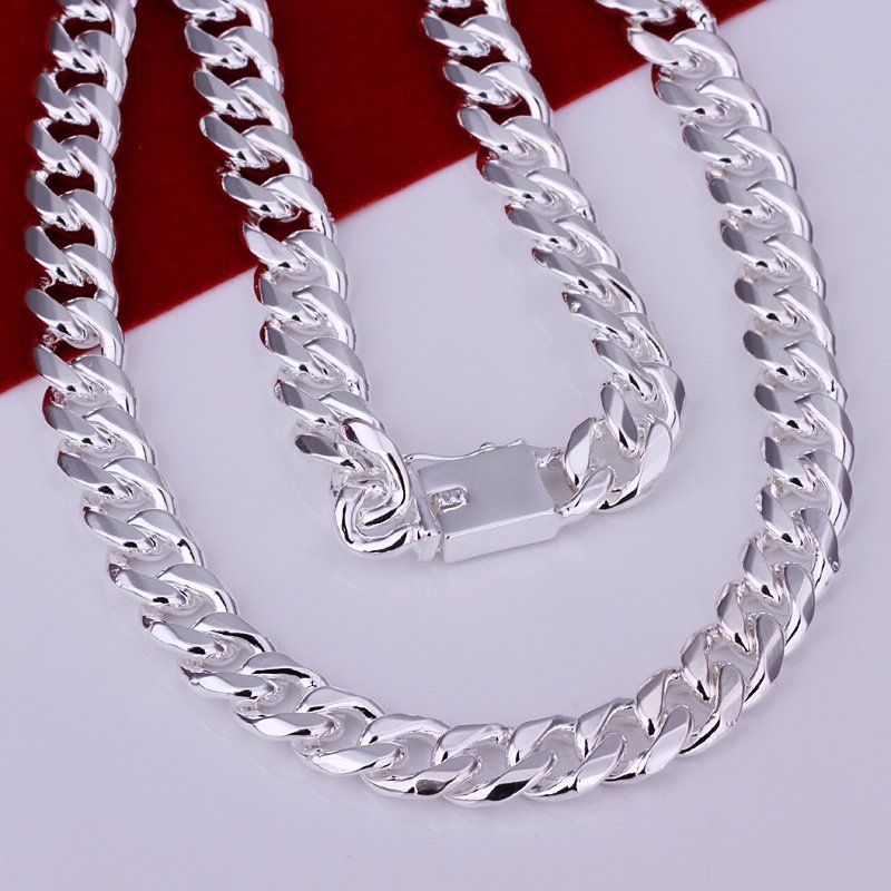 Großhandelshot 925 Silber 10 mm 24 "Flachkette Halskette Halskette.