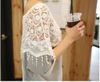 Wholesale-Plus Size S-5XL 2015 New Fashion Women Lace Blouse Shirt Ladies Casual Summer Tops Hollow Crochet Shawl Collar Sheer Blouses