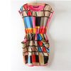 Wholesale-Womens Chic Colorful Geometric Pattern Sleeveless Mini Dress Round Neck Dress For Freeshipping