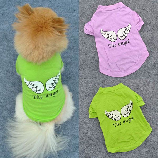 

Wholesale-Cute Pet Puppy Dog Clothes Angel Wing Pattern T-shirt Shirt Coat Tops Clothings Free&DropShipping, Green