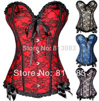 Wholesale New Fashion Women Sexy Lace Up Overbust Corsets Strapless Steel Boned Bustiers Top G string Floral Print Corset