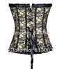 Kobiety Wholesale-2015 Nowe modne kobiety seksowne koronki Up Overbust Corsets bez ramiączek stalowe Boned Buniery TOP + G-String Floral Print Corset L230914