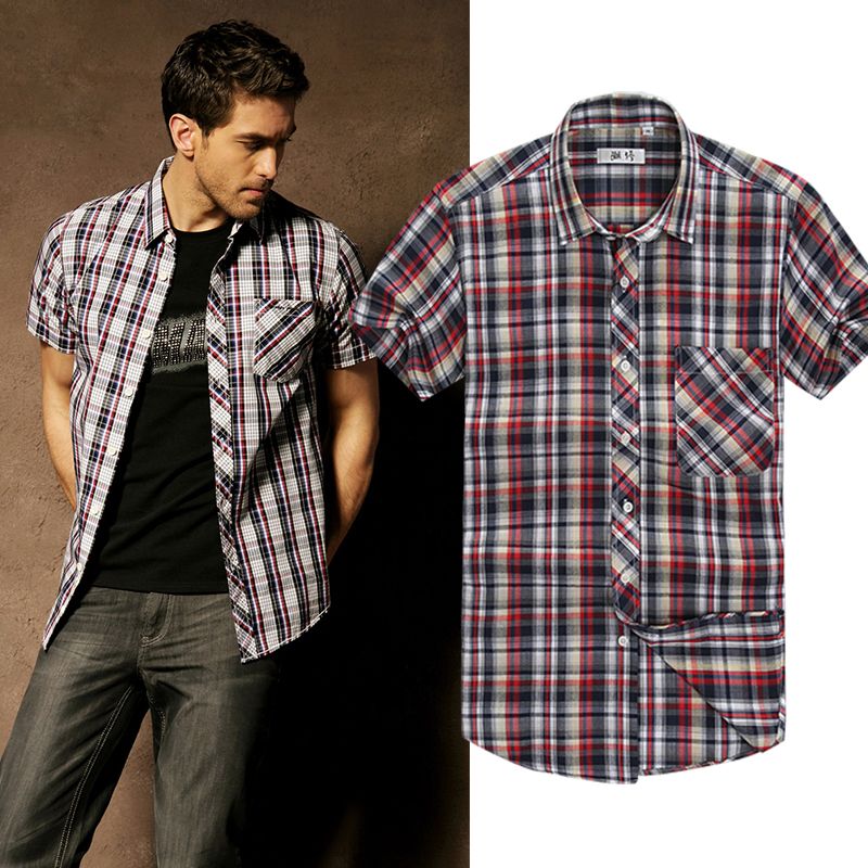 British Style Shirt Plaid Men Clothing 