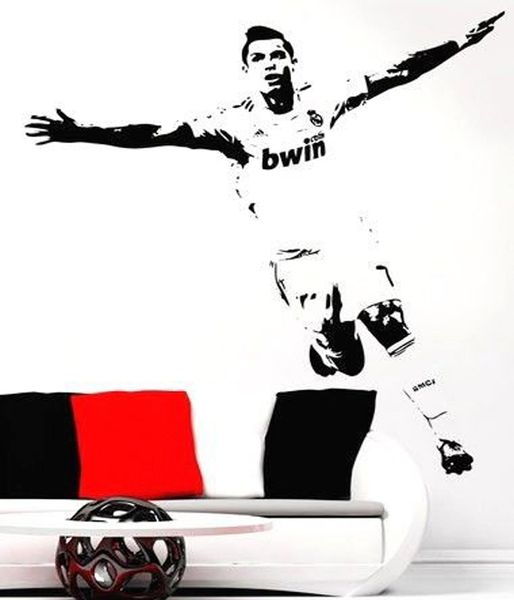 

Wholesale-2015 New Removable PVC Art Mural Football Cristiano Ronaldo Wall Stickers For Kids Children Room Decor Size 111cm*118cm