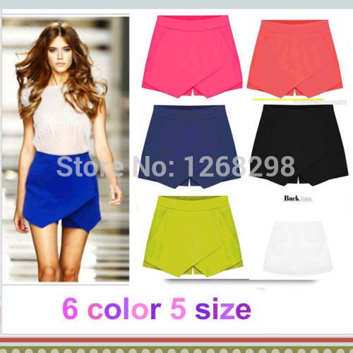 

Wholesale-Hot Korean Fashion Tiered Asymmetric Wrap Shorts Skorts Skirts Mini Short Pants, Black