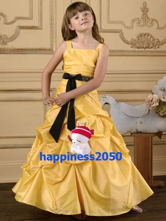 Lovely Yellow Taffeta Straps Beads Flower Girl Dress Holidays Skirt Birthday Dresses Pageant Dresses Custom Size 2 4 6 8 10 12 F1218085-image-96957989
