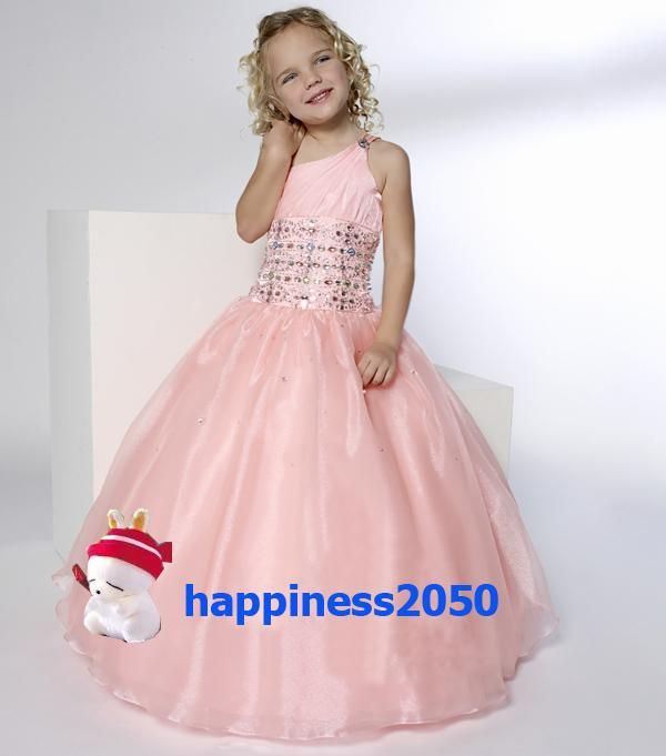 Lovely Pink Organza One-Shoulder Beads Flower Girl Dress Holidays Skirt Birthday Dresses Pageant Dresses Custom Size 2 4 6 8 10 12 F1218086-image-96961919