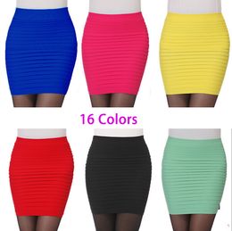 Wholesale-Cheapest New Fashion 2015 Summer Women Skirts High Waist Candy Colour Plus Size Elastic Pleated Short Skirt 16 Colours