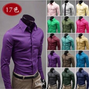 Partihandel-Mens Slim Fit Unik Halsband Stilig Klänning Långärmad T-shirts Mens Klänning Skjortor 17Kolor, Storlek: M-XXXL 6492