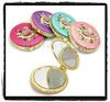 Vintage Round Foldable Compact Mirror Party Favors Chinese Silk Embroidery Double sided Pocket Mirror 10pcs/lot mix color Free shipping