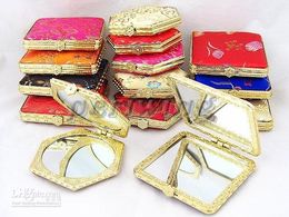 Elegant Folding Pocket Compact Mirrors Favour Chinese Damask Portable Double sided Makeup Mirror 100pcs/lot mix Colour styles Free shipping