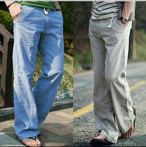 Wholesale-Mens Linen Pants New Summer Fashion Solid Color Casual Loose Cotton and Linen Trousers For Men Plus Big Size M-3XL 5 Color