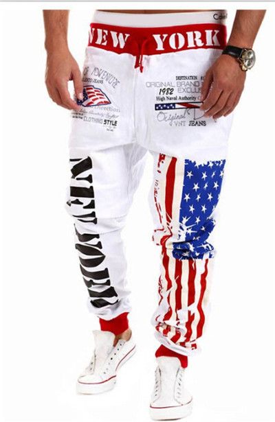 Partihandel-Alisister Fashion Men / Women's Joggers Byxor Skinny Sweatpants Hip Hop Jogging Byxor 4 Färg Flaggbokstäver Skriv ut svettbyxor