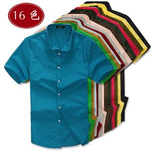 Wholesale-man春のメンズシャツ16色。サマーオールマッチメンズソリッドカラーシャツファッションキャンディーカラー男性カジュアル半袖シャツ