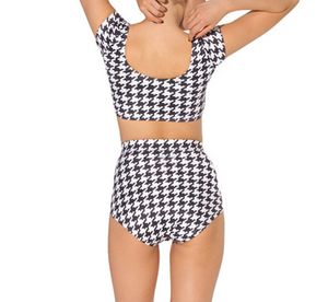 Hurtownia Drop Shipwing Swimwear Tankini Stroje kąpielowe Druk Digital Sexy Houndstooth Nana Garnitur Dnia Kobiety Swimsuit Z Rękawami