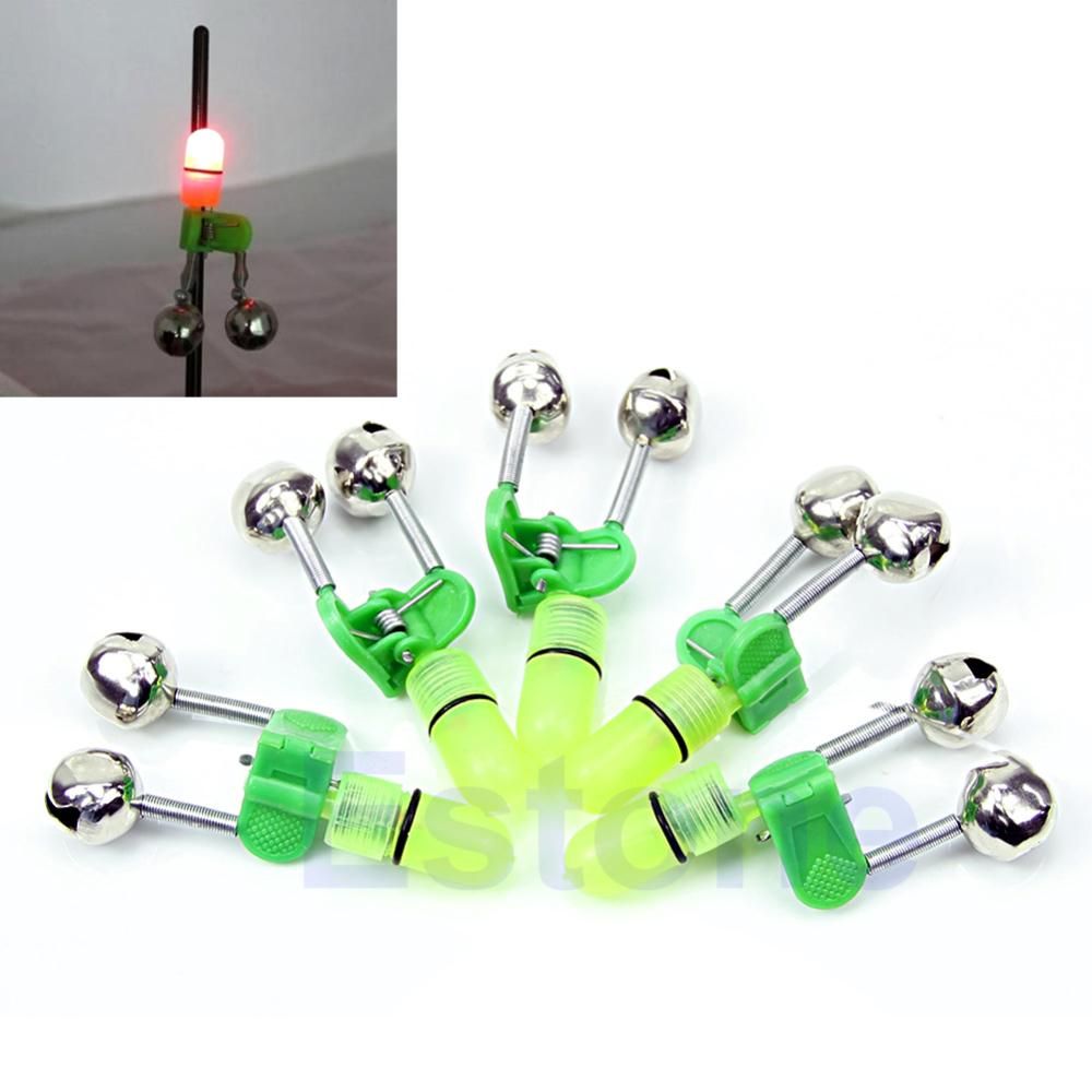 Al por mayor-10Pcs / Lot Night Fishing Rod Tip LED rojo luz Twin Bells anillo Fish Bait Alarm envío gratis