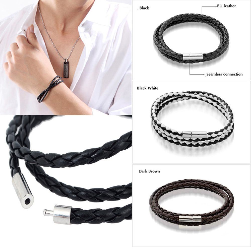 Gros-Mode Unisexe Punk 4 mm Large PU Bracelet Bracelet 3 Couleurs Pour Homme Femme