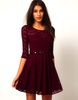 Wholesale-Hot Sale New Women Summer Casual Dresses Sexy Spoon Neck 3 Colors 5 Sizes Three Quarter Sleeve Skater Lace Dress With Belt