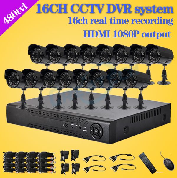 2019 Wholesale 480TVL CCTV Outdoor Waterproof IR Cameras 16ch H.264 DVR Recorder Kit 16 Channel