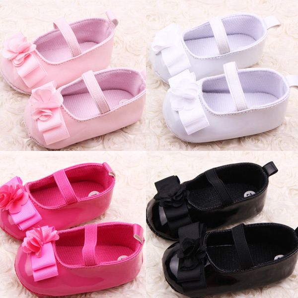 

Wholesale-New Infant Girl Ribbon Flower Baby Shoes Toddler Soft Sole PU Leather Crib Shoes Free Shipping, White
