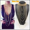 Partihandel-Nej Fade! Heavy Chunky Gold Chain Collar MultiLayer Long Tassel Body Chain Statement Halsband för Kvinnor Kläd smycken Artikel, B89