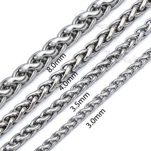 Wholesale-Cuatomized 3/4/5/6/ 8 MM Mens Wheat Style Necklace Silver Tone Stainless Steel High Quality Chain 18-36 INCH KNM11
