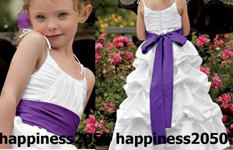 Lovely White Taffeta Straps Flower Girl Dress Holidays Skirt Birthday Dresses Pageant Dresses Custom Size 2 4 6 8 10 12 F1218101-image-97816388