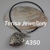 Ny kvinna halsband A350 # Trevligt silver hänge hjärta Shaper 5x5cm svart lädersträng samlokalisering.