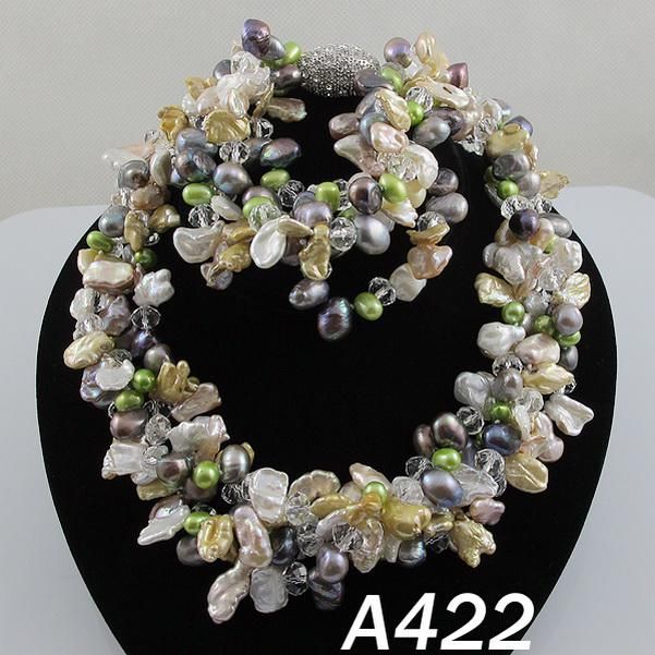 Nowy Nowy Naszyjnik Kobiety A422 # Mix Color Natural Perły Rozmiar 7-8m Natural Fresh Water Pearls Zestaw biżuterii