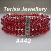 Ny kvinnans armband A442 # New Red Color Crystal 6mm Längd 7.5INCH 3OWS Elastic Armband