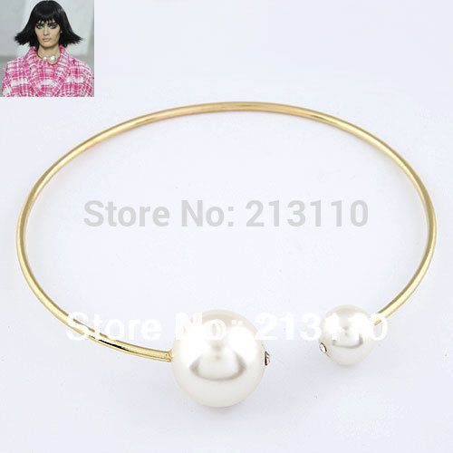 

Wholesale-2015 Fashion New Arrival Exaggerated Big Pearl Open Choker Necklace Jewelry For Women High Quality